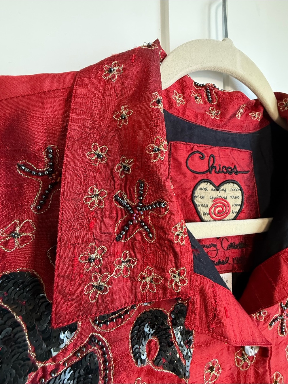 Chico's Y2K Vintage Anniversary Collection Silk Beaded Sequin Jacket Top | M - Picture 4 of 10